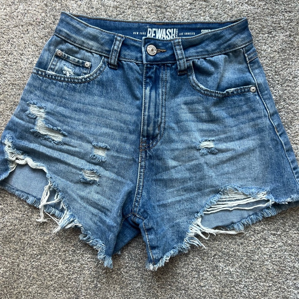Rewash Women's Blue Distressed Denim Shorts